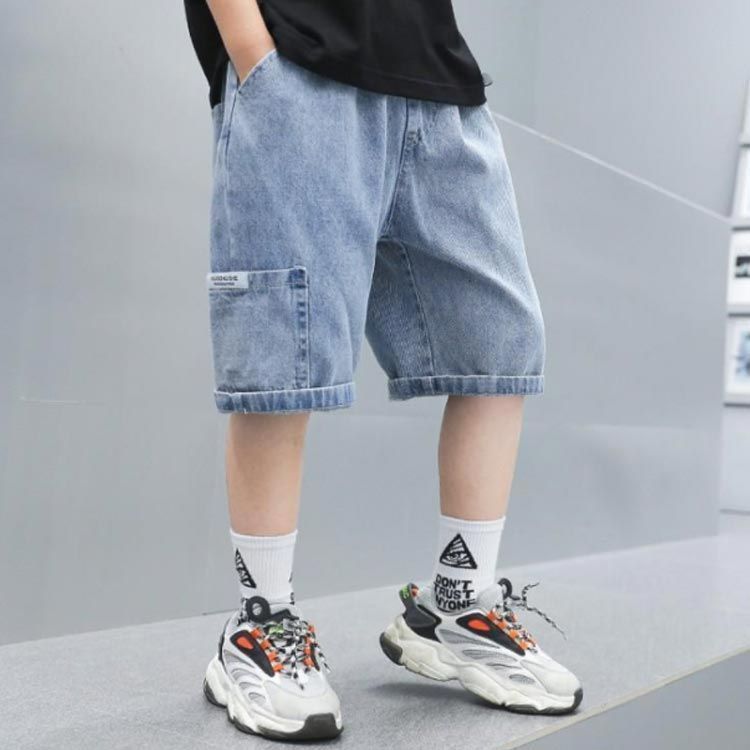 キッズ ジュニア パンツ Gパン ジーパン ゆったり 子ども ハーフパンツ ショートパンツ ズボン キッズ デニム 薄手 夏 子供服 短パン ボトムス 半ズボン ウエストゴム 男の子 女の子 カジュア#matud726822