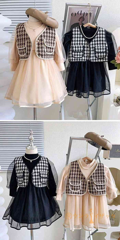 子ども服 女の子 セットアップ かわいい 入園式 卒園式 発表会 七五三 キッズ 長袖女の子 フォーマルワンピース 入学式 スーツ 女の子 卒園式 セットアップ ベスト ワンピース 2点セット 子供服 春服caig01