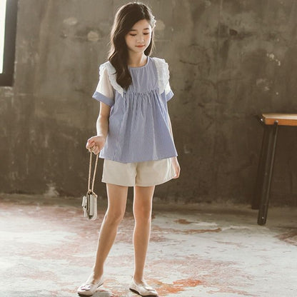 子供服 セットアップ 夏 子供服 女の子 夏服 半袖 上下セット ストライプ Tシャツ 2点セット パンツ 子供服 セットアップ 子供服 女の子 夏服 涼しい ゆったり カジュアル ナチュラル 子ども服 ガールズ ファッション yaqi02