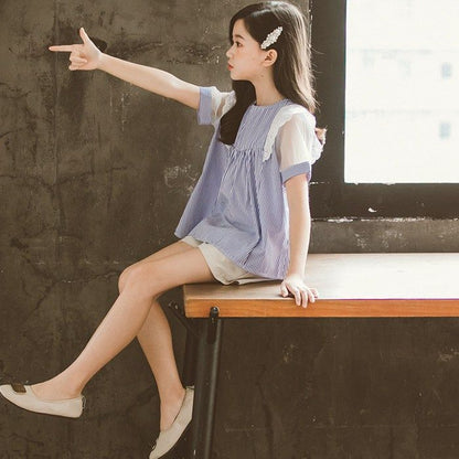 子供服 セットアップ 夏 子供服 女の子 夏服 半袖 上下セット ストライプ Tシャツ 2点セット パンツ 子供服 セットアップ 子供服 女の子 夏服 涼しい ゆったり カジュアル ナチュラル 子ども服 ガールズ ファッション yaqi02