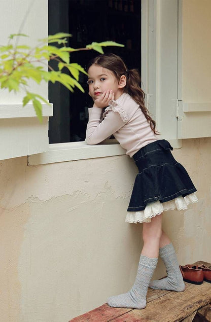 Tシャツ 女の子 長袖 トップス フリル 肩フリル 無地 キッズ 子ども服 韓国子供服 秋 冬 春 かわいい おしゃれ