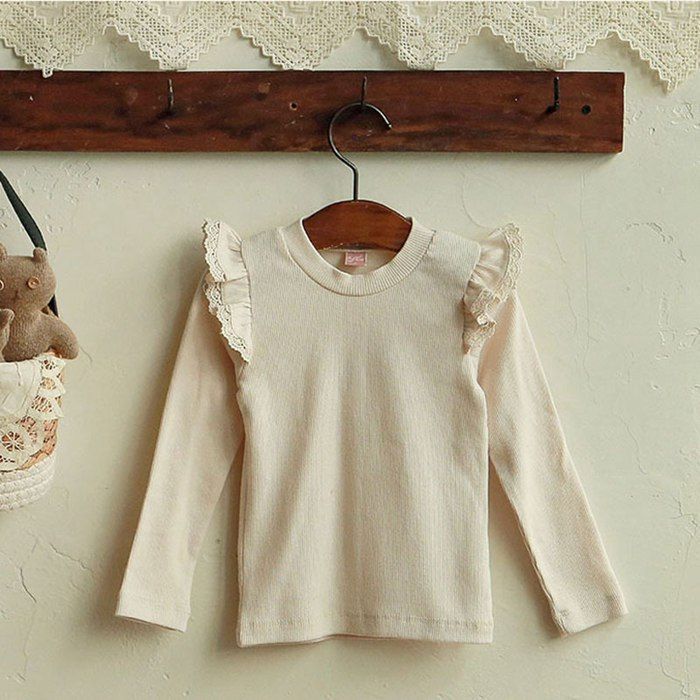 Tシャツ 女の子 長袖 トップス フリル 肩フリル 無地 キッズ 子ども服 韓国子供服 秋 冬 春 かわいい おしゃれ