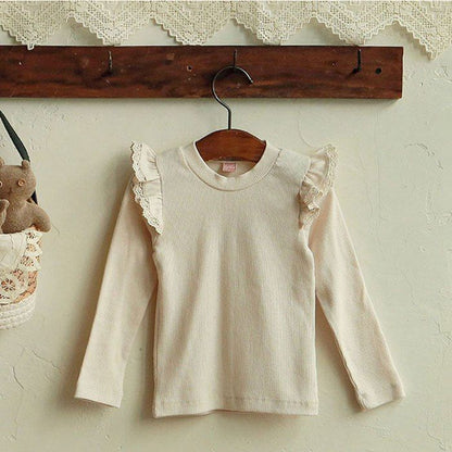 Tシャツ 女の子 長袖 トップス フリル 肩フリル 無地 キッズ 子ども服 韓国子供服 秋 冬 春 かわいい おしゃれ
