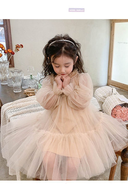 子どもドレス 女の子 ワンピース チュール レース 切り替え 入学式 子供服 プチハイネック 子供服 キッズ 秋 冬 春 可愛い キッズ服 プレゼント 内祝い 幼稚園 保育園 おしゃれ 長袖