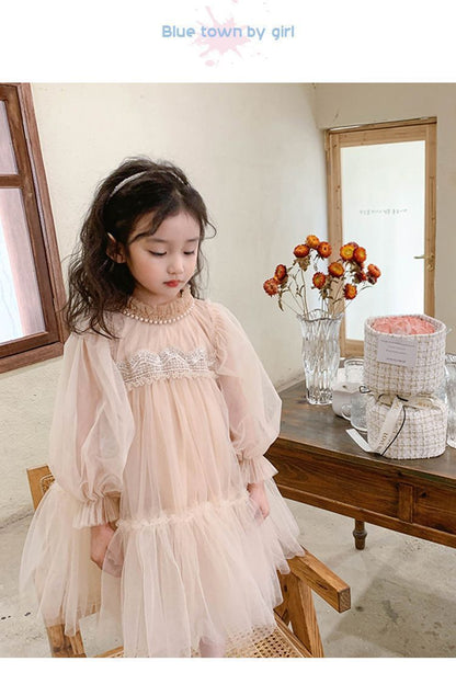 子どもドレス 女の子 ワンピース チュール レース 切り替え 入学式 子供服 プチハイネック 子供服 キッズ 秋 冬 春 可愛い キッズ服 プレゼント 内祝い 幼稚園 保育園 おしゃれ 長袖