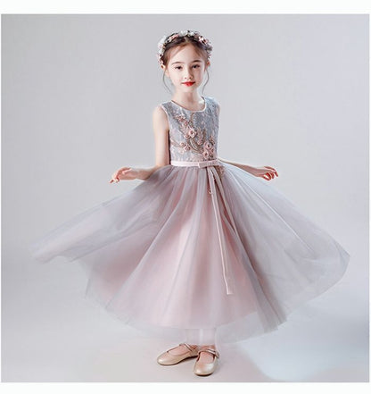 子供ドレス ピアノ発表会 ドレス チュールドレス 花柄 刺繍 女の子ドレス 結婚式 演奏会 フォーマル キッズドレス 入学式 撮影用 子ども服 パーティードレス 子供 キッズ 110 120 130 140 150 160babeila01