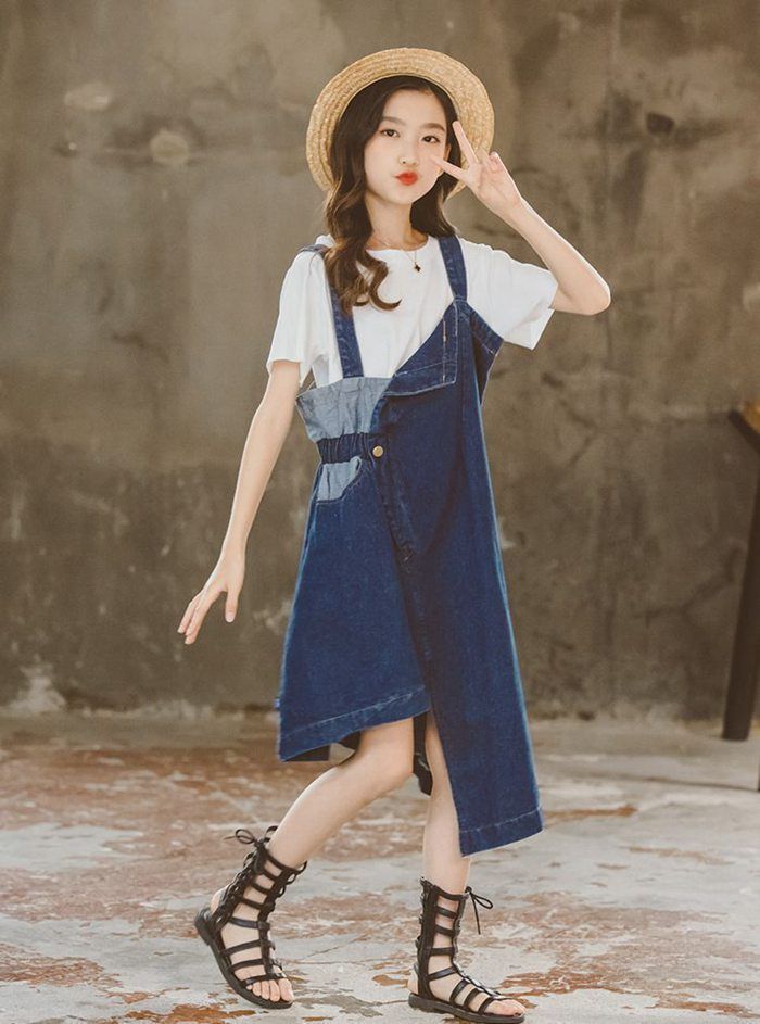 デニム ワンピース キッズ 夏 ベビー服 Tシャツ 半袖 女の子 ジュニア 子供服 ワンピース 子ども服 150cm 140 130 120 110mksenbao02