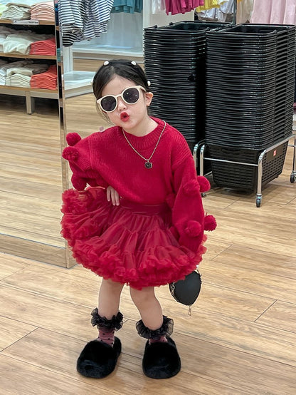 ニット 女の子 長袖 プルオーバー ポンポン付き セーター女の子 女児 ジュニア セーター キッズ ベビー 無地 長袖 かわいい ニット セーター ガールズ 子供服 子ども おしゃれ 90 100 110 120 130 140yixi03