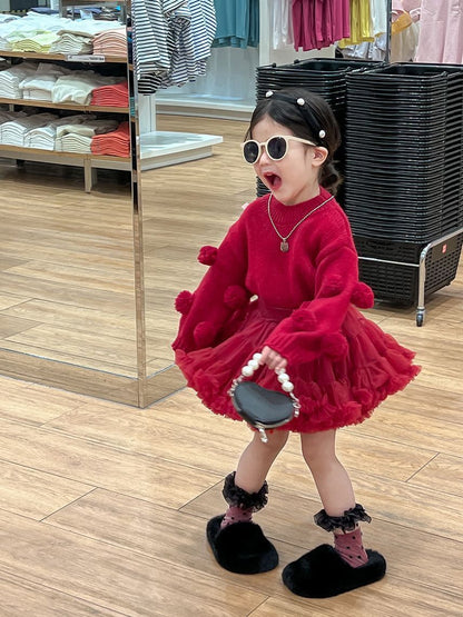 ニット 女の子 長袖 プルオーバー ポンポン付き セーター女の子 女児 ジュニア セーター キッズ ベビー 無地 長袖 かわいい ニット セーター ガールズ 子供服 子ども おしゃれ 90 100 110 120 130 140yixi03