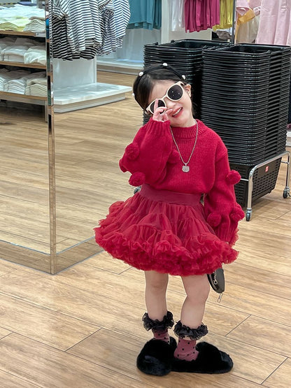 ニット 女の子 長袖 プルオーバー ポンポン付き セーター女の子 女児 ジュニア セーター キッズ ベビー 無地 長袖 かわいい ニット セーター ガールズ 子供服 子ども おしゃれ 90 100 110 120 130 140yixi03