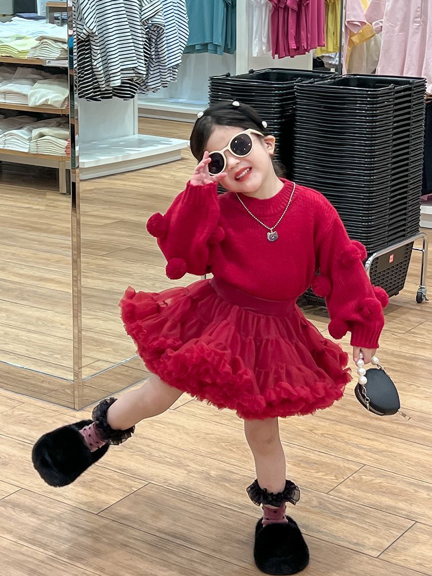 ニット 女の子 長袖 プルオーバー ポンポン付き セーター女の子 女児 ジュニア セーター キッズ ベビー 無地 長袖 かわいい ニット セーター ガールズ 子供服 子ども おしゃれ 90 100 110 120 130 140yixi03