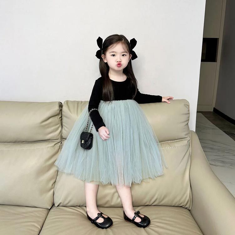 キッズ チュールワンピース 韓国こども服 シンプル 無地 女の子 Bee チュールワンピース ナチュラル 長袖 ワンピ 韓国子ども服 チュール 春 秋 90 100 110 120 130 140#sowa6584841