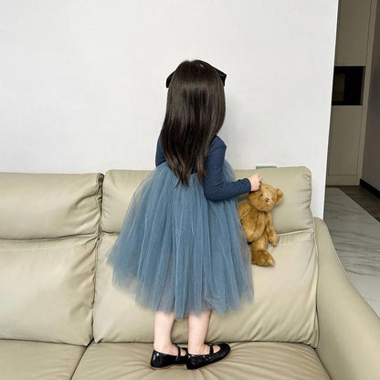 キッズ チュールワンピース 韓国こども服 シンプル 無地 女の子 Bee チュールワンピース ナチュラル 長袖 ワンピ 韓国子ども服 チュール 春 秋 90 100 110 120 130 140#sowa6584841