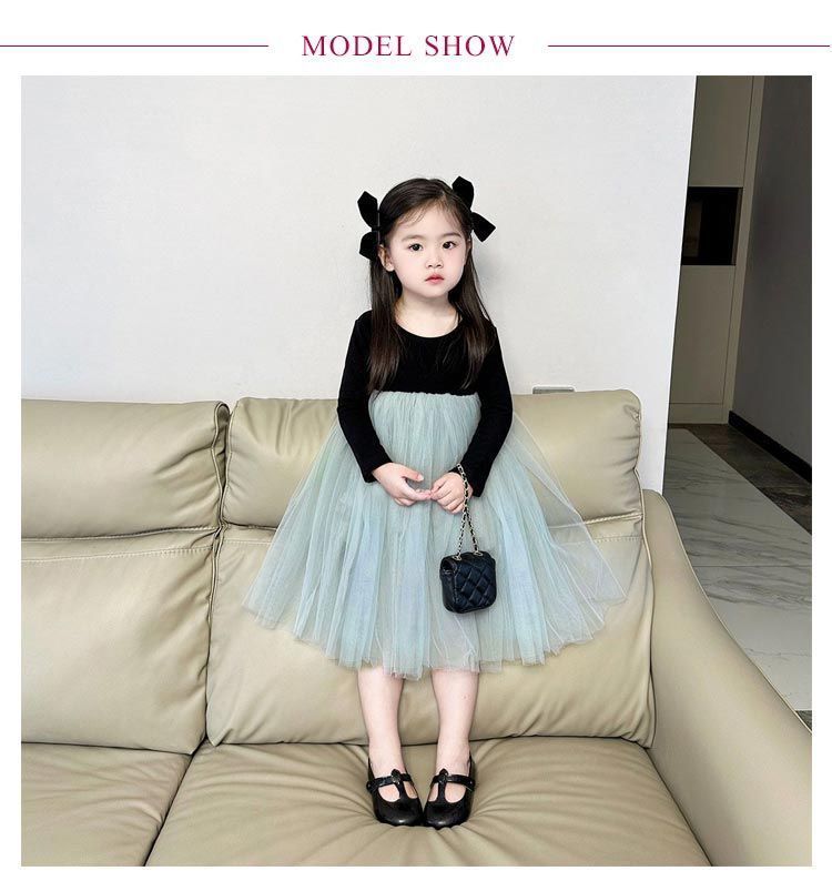 キッズ チュールワンピース 韓国こども服 シンプル 無地 女の子 Bee チュールワンピース ナチュラル 長袖 ワンピ 韓国子ども服 チュール 春 秋 90 100 110 120 130 140#sowa6584841