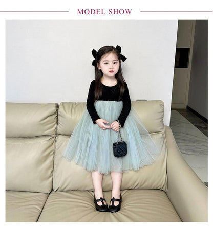 キッズ チュールワンピース 韓国こども服 シンプル 無地 女の子 Bee チュールワンピース ナチュラル 長袖 ワンピ 韓国子ども服 チュール 春 秋 90 100 110 120 130 140#sowa6584841