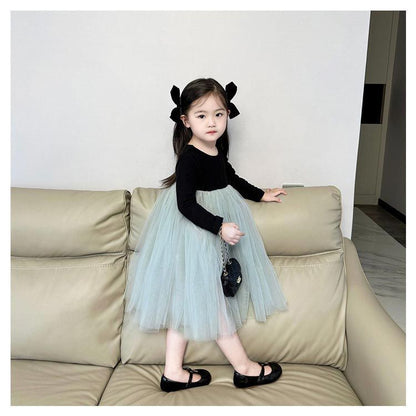 キッズ チュールワンピース 韓国こども服 シンプル 無地 女の子 Bee チュールワンピース ナチュラル 長袖 ワンピ 韓国子ども服 チュール 春 秋 90 100 110 120 130 140#sowa6584841