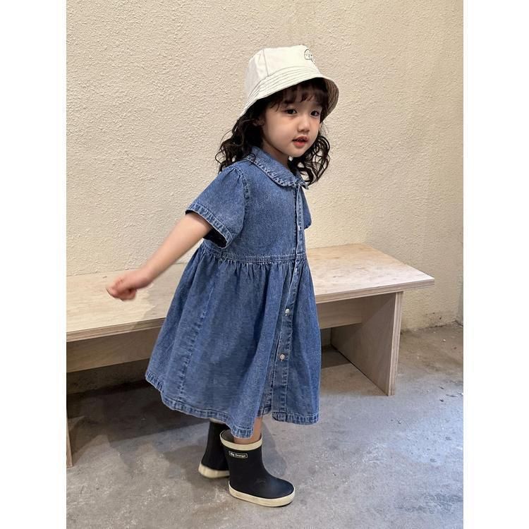 女の子 半袖 ワンピースデニ 未使用 ムワンピ 韓国子供服 男の子 半袖 セットアップ デニム2点セット 男女兼用 夏服 通園着 通学着 キッズ 可愛い おしゃれ ベビー服kongban145