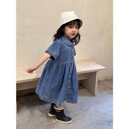 女の子 半袖 ワンピースデニ 未使用 ムワンピ 韓国子供服 男の子 半袖 セットアップ デニム2点セット 男女兼用 夏服 通園着 通学着 キッズ 可愛い おしゃれ ベビー服kongban145