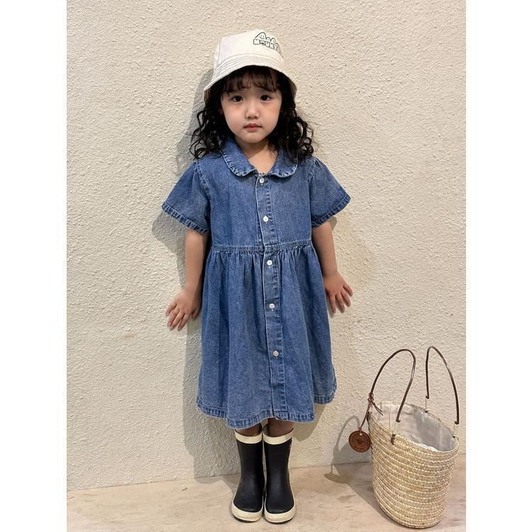 女の子 半袖 ワンピースデニ 未使用 ムワンピ 韓国子供服 男の子 半袖 セットアップ デニム2点セット 男女兼用 夏服 通園着 通学着 キッズ 可愛い おしゃれ ベビー服kongban145