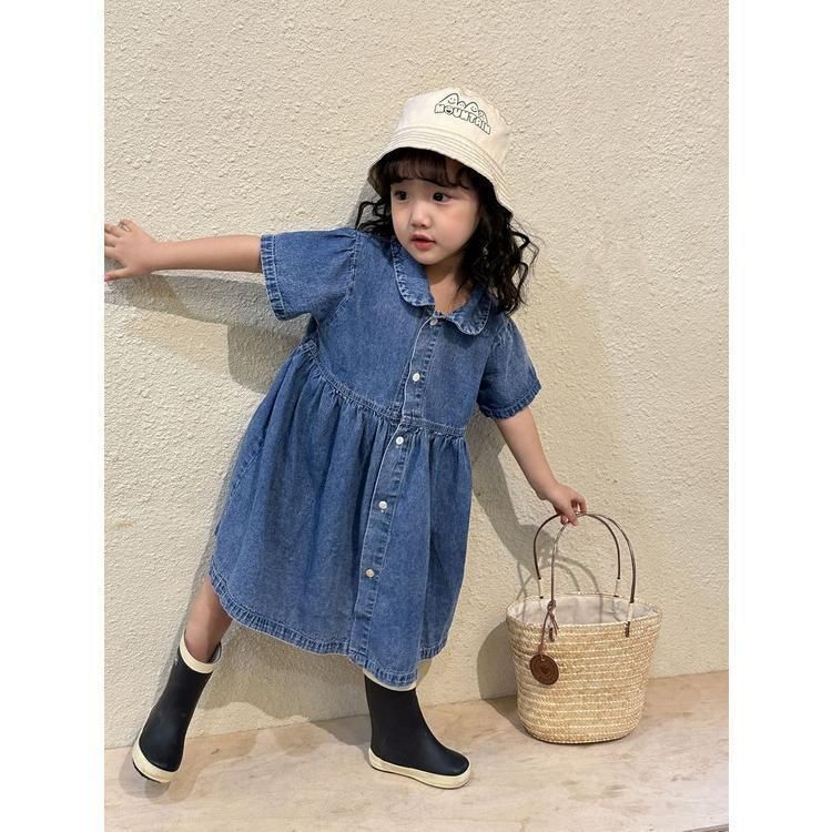 女の子 半袖 ワンピースデニ 未使用 ムワンピ 韓国子供服 男の子 半袖 セットアップ デニム2点セット 男女兼用 夏服 通園着 通学着 キッズ 可愛い おしゃれ ベビー服kongban145