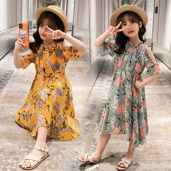 子供服 ワンピース 160 韓国子ども服 キッズ 女の子 夏服 半袖ワンピース シフォン 花柄 子供ドレス 結婚式 誕生日 ベビー服 ジュニア お姫様 おしゃれ 可愛い#cupload140942