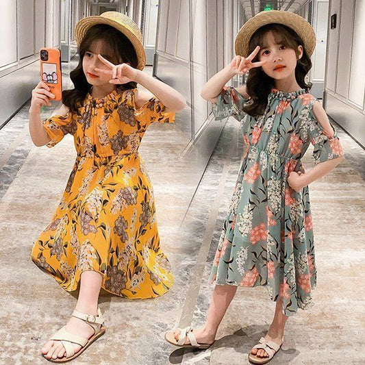 子供服 ワンピース 160 韓国子ども服 キッズ 女の子 夏服 半袖ワンピース シフォン 花柄 子供ドレス 結婚式 誕生日 ベビー服 ジュニア お姫様 おしゃれ 可愛い#cupload140942