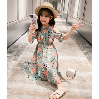 子供服 ワンピース 160 韓国子ども服 キッズ 女の子 夏服 半袖ワンピース シフォン 花柄 子供ドレス 結婚式 誕生日 ベビー服 ジュニア お姫様 おしゃれ 可愛い#cupload140942