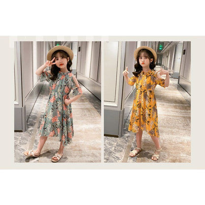 子供服 ワンピース 160 韓国子ども服 キッズ 女の子 夏服 半袖ワンピース シフォン 花柄 子供ドレス 結婚式 誕生日 ベビー服 ジュニア お姫様 おしゃれ 可愛い#cupload140942