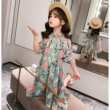 子供服 ワンピース 160 韓国子ども服 キッズ 女の子 夏服 半袖ワンピース シフォン 花柄 子供ドレス 結婚式 誕生日 ベビー服 ジュニア お姫様 おしゃれ 可愛い#cupload140942