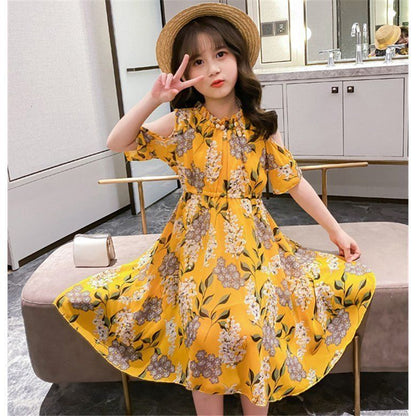 子供服 ワンピース 160 韓国子ども服 キッズ 女の子 夏服 半袖ワンピース シフォン 花柄 子供ドレス 結婚式 誕生日 ベビー服 ジュニア お姫様 おしゃれ 可愛い#cupload140942