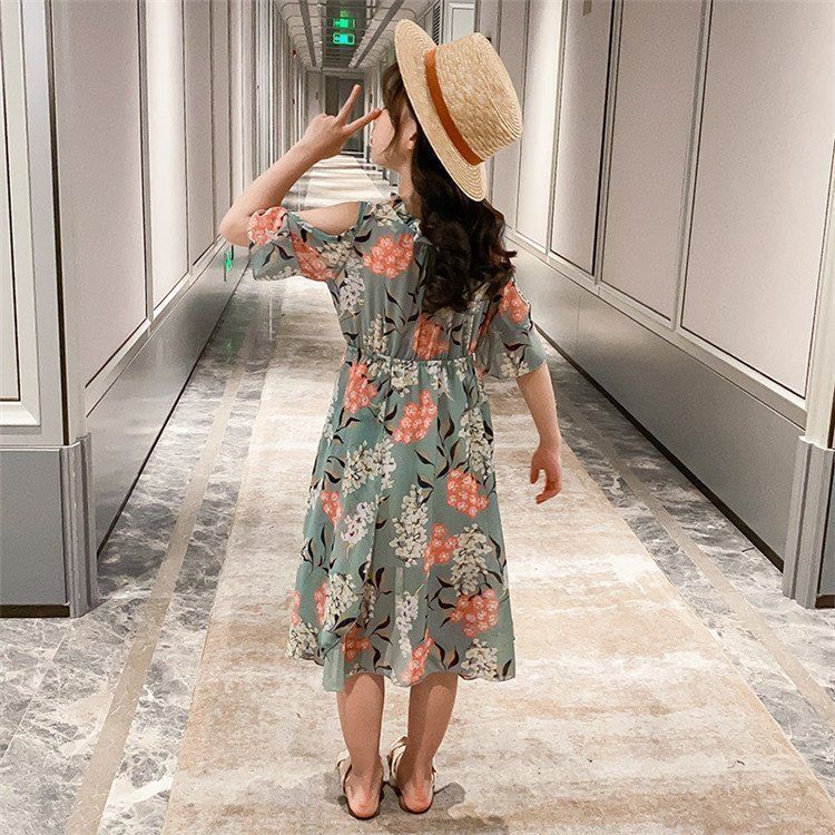 子供服 ワンピース 160 韓国子ども服 キッズ 女の子 夏服 半袖ワンピース シフォン 花柄 子供ドレス 結婚式 誕生日 ベビー服 ジュニア お姫様 おしゃれ 可愛い#cupload140942