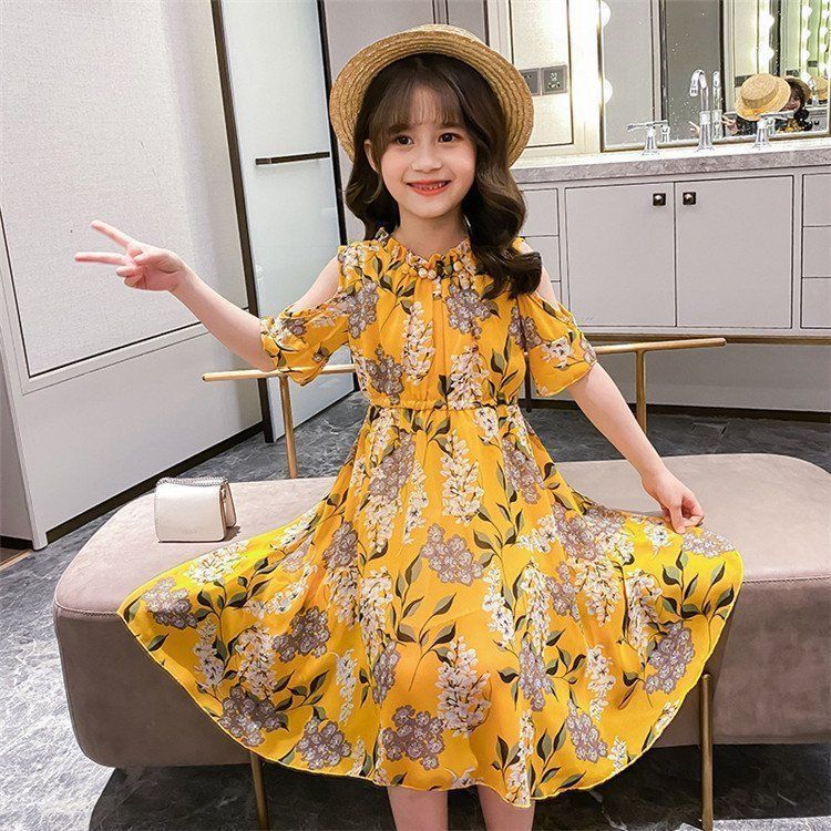 子供服 ワンピース 160 韓国子ども服 キッズ 女の子 夏服 半袖ワンピース シフォン 花柄 子供ドレス 結婚式 誕生日 ベビー服 ジュニア お姫様 おしゃれ 可愛い#cupload140942