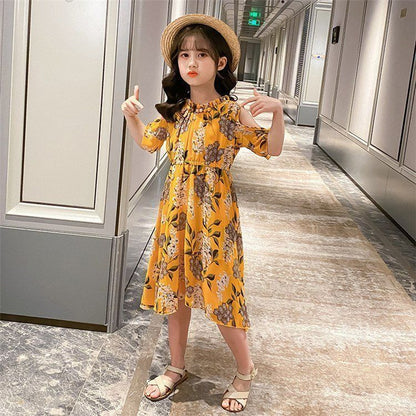 子供服 ワンピース 160 韓国子ども服 キッズ 女の子 夏服 半袖ワンピース シフォン 花柄 子供ドレス 結婚式 誕生日 ベビー服 ジュニア お姫様 おしゃれ 可愛い#cupload140942