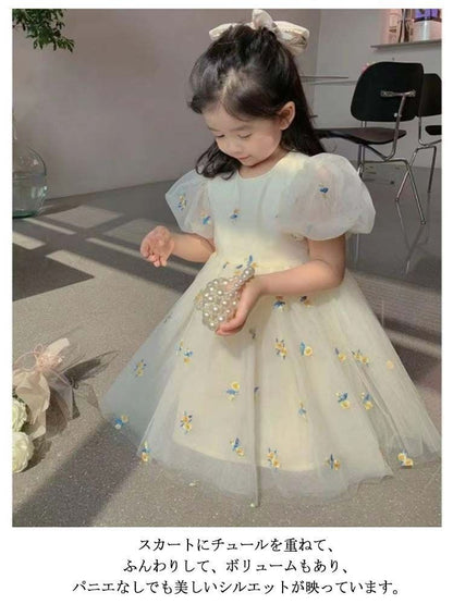 チュール ワンピース キッズ ドレス 子供 ドレス 半袖 チュール 女の子 子供服 こども服 子ども服 子ども ドレス 無地 プチプラ 夏ワンピ ピアノ発表会 結婚式 音楽会 演奏会 刺繍 かわいい #chi2826