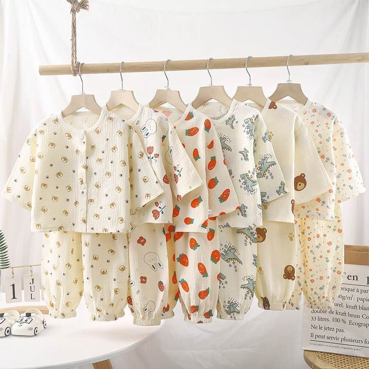 パジャマ キッズ 綿 ダブルガーゼ 長袖 ルームウェア 女の子 男の子 上下セット 前開き 部屋着 子ども こども 子供服 春 夏 秋 80 90 100 110 120 130 140 送料無料#lulum150