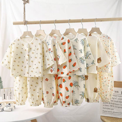 パジャマ キッズ 綿 ダブルガーゼ 長袖 ルームウェア 女の子 男の子 上下セット 前開き 部屋着 子ども こども 子供服 春 夏 秋 80 90 100 110 120 130 140 送料無料#lulum150