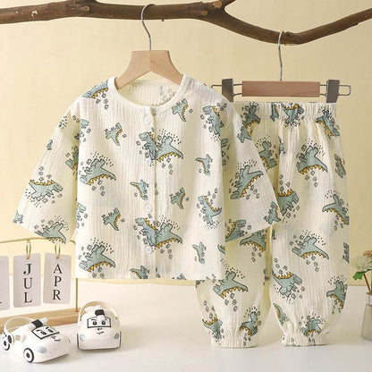 パジャマ キッズ 綿 ダブルガーゼ 長袖 ルームウェア 女の子 男の子 上下セット 前開き 部屋着 子ども こども 子供服 春 夏 秋 80 90 100 110 120 130 140 送料無料#lulum150