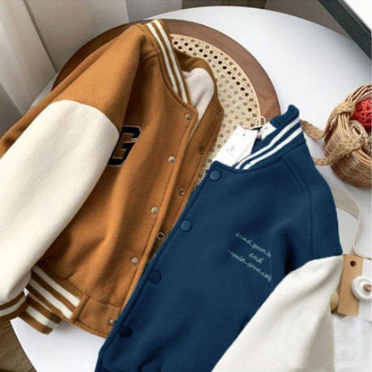 キッズ スタジャン 裏起毛 スタジアムジャケット 子供服 ベビー服 男の子 女の子 長袖 アウター スタジアムジャンパー 子ども服 こども 防寒 暖かい 保温 カジュアル 大きいサイズ オーバーサイズ#lella053