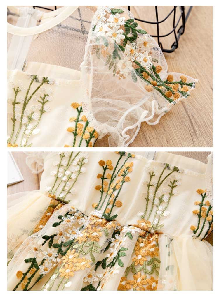 ドレス　女の子　七五三 結婚式 送料無料 ボタニカル 刺繍 キッズドレス 女の子 子供 フォーマル ピアノ発表会 ワンピース 白 ホワイト ス 子ども リングガール かわいい チュール 子供服 100#lucky1423