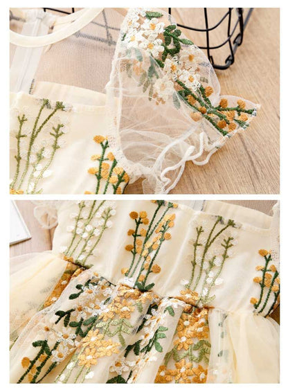 ドレス　女の子　七五三 結婚式 送料無料 ボタニカル 刺繍 キッズドレス 女の子 子供 フォーマル ピアノ発表会 ワンピース 白 ホワイト ス 子ども リングガール かわいい チュール 子供服 100#lucky1423