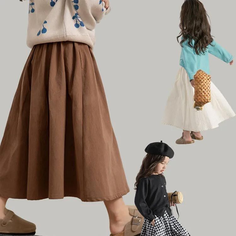 秋冬 ロング スカート 子供服 キッズ スカート フレアスカート ロング 韓国子供服 Aラインスカート ミディアム丈 子ども服 こども服 女の子 厚手 ガールズ ロングスカート ボトムス マキシ丈 普#gurug572275