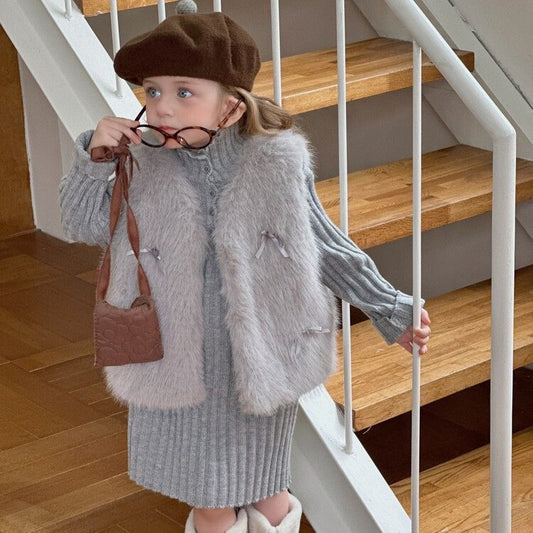 ファーベスト 女の子 フェイクファー キッズ ベスト ジレ もこもこ アウター 韓国 子供服 子ども服 おしゃれ 厚手 重ね着 お出かけ 旅行 防寒 春 秋 冬 保育園 幼稚園 通園 小学校 通学 ショート丈 haoxin04