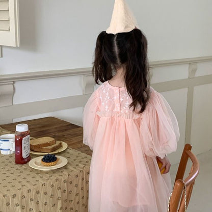 ワンピース チュニック 女の子 花柄レース チュールスカート クルーネック 長袖 子供ドレス 子ども キッズ 保育園 子供服 ナチュラル ガール きれい目 シンプル かわいい 春 秋 フォーマル 入園式 入学式 卒園式 発表会 プレゼント jiangge07