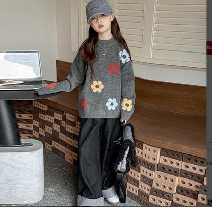 キッズ セーター 女の子 子供服 ニットセーター 花柄 セーター キッズ 子供セーター タートルネック トップス 子ども服 通園 通学 可愛い ジュニア 赤ちゃん 春秋冬 暖かい クリスマス 誕生日 プレゼント 入園 入学 xzxiaoyun179