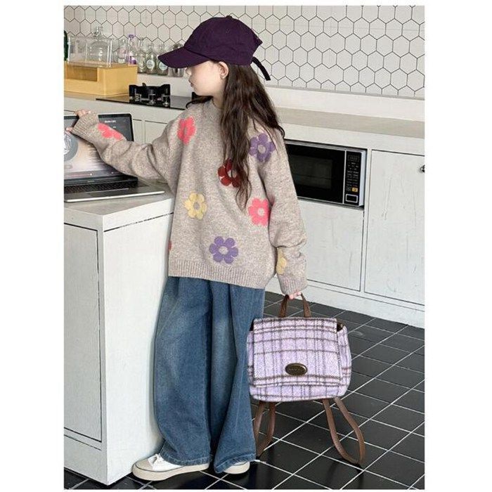 キッズ セーター 女の子 子供服 ニットセーター 花柄 セーター キッズ 子供セーター タートルネック トップス 子ども服 通園 通学 可愛い ジュニア 赤ちゃん 春秋冬 暖かい クリスマス 誕生日 プレゼント 入園 入学 xzxiaoyun179