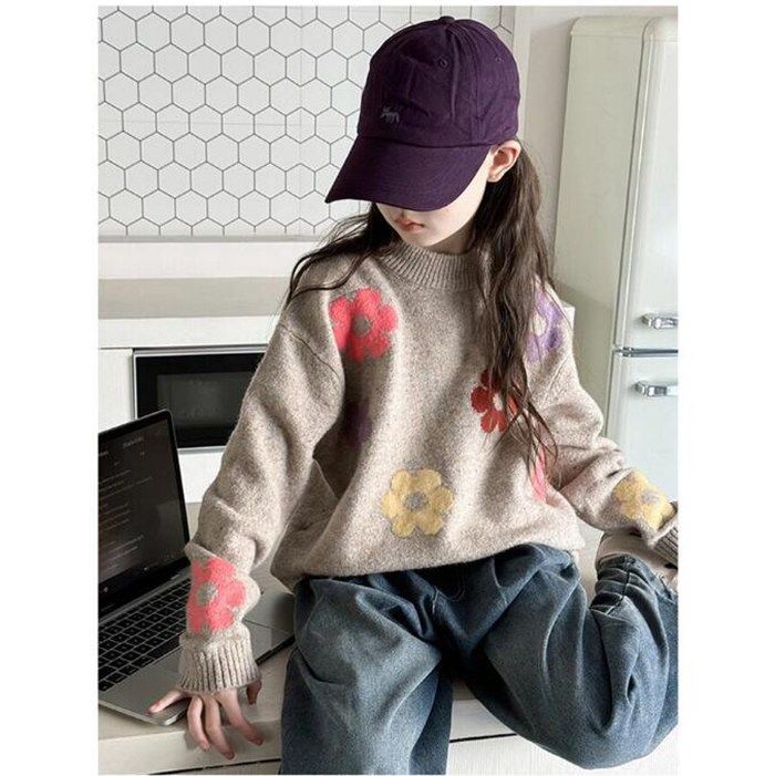 キッズ セーター 女の子 子供服 ニットセーター 花柄 セーター キッズ 子供セーター タートルネック トップス 子ども服 通園 通学 可愛い ジュニア 赤ちゃん 春秋冬 暖かい クリスマス 誕生日 プレゼント 入園 入学 xzxiaoyun179