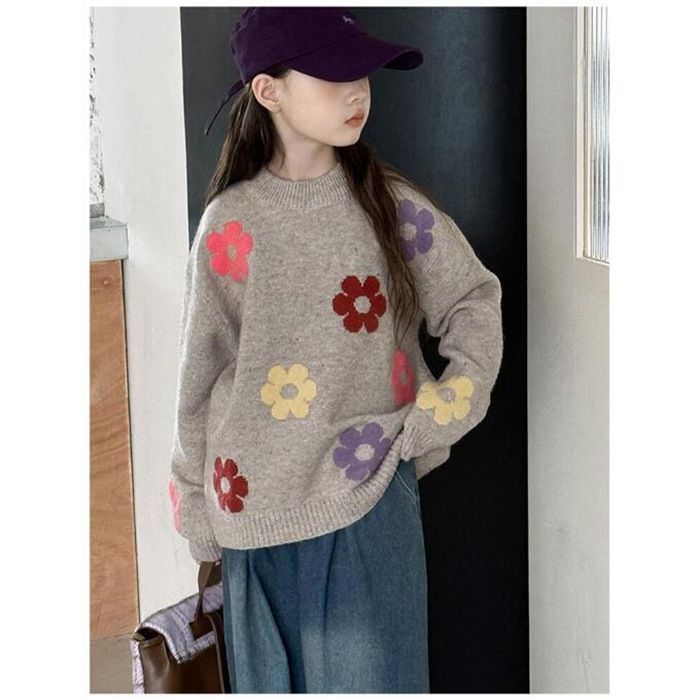 キッズ セーター 女の子 子供服 ニットセーター 花柄 セーター キッズ 子供セーター タートルネック トップス 子ども服 通園 通学 可愛い ジュニア 赤ちゃん 春秋冬 暖かい クリスマス 誕生日 プレゼント 入園 入学 xzxiaoyun179