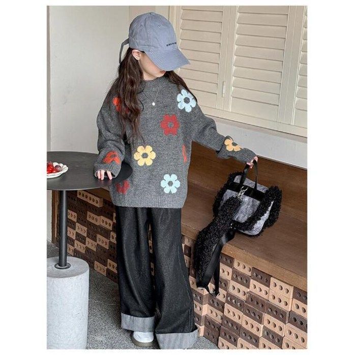 キッズ セーター 女の子 子供服 ニットセーター 花柄 セーター キッズ 子供セーター タートルネック トップス 子ども服 通園 通学 可愛い ジュニア 赤ちゃん 春秋冬 暖かい クリスマス 誕生日 プレゼント 入園 入学 xzxiaoyun179