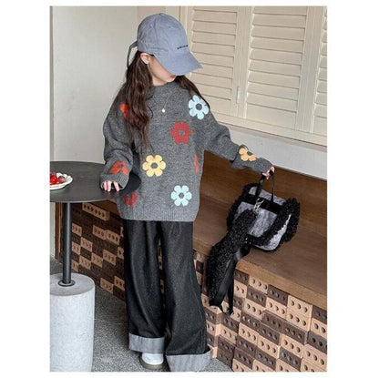 キッズ セーター 女の子 子供服 ニットセーター 花柄 セーター キッズ 子供セーター タートルネック トップス 子ども服 通園 通学 可愛い ジュニア 赤ちゃん 春秋冬 暖かい クリスマス 誕生日 プレゼント 入園 入学 xzxiaoyun179