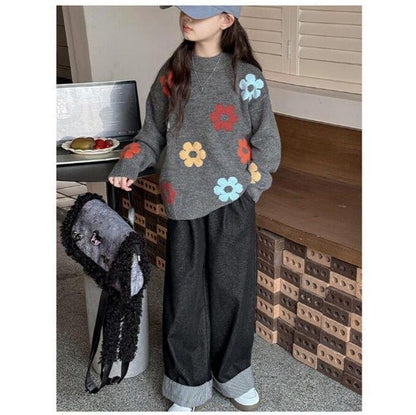 キッズ セーター 女の子 子供服 ニットセーター 花柄 セーター キッズ 子供セーター タートルネック トップス 子ども服 通園 通学 可愛い ジュニア 赤ちゃん 春秋冬 暖かい クリスマス 誕生日 プレゼント 入園 入学 xzxiaoyun179